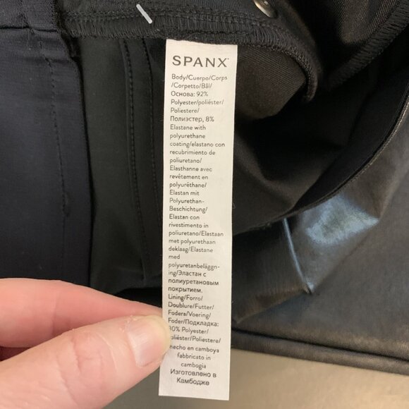 Spanx Womens 1X Petite Pants NEW Black Faux Leather Slim Straight Leg Stretch - Picture 11 of 16